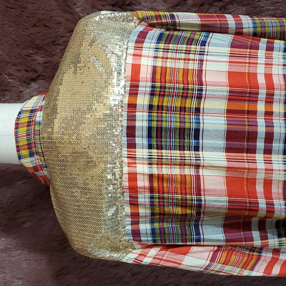 Giddy Up Glamour Plaid and Sequin Gold Blouse